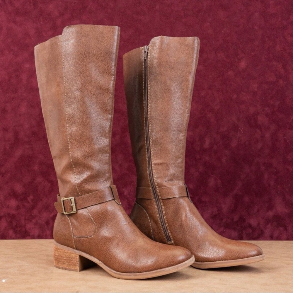Kork-Ease Tall Brown Leather Riding Boots with Side Zip